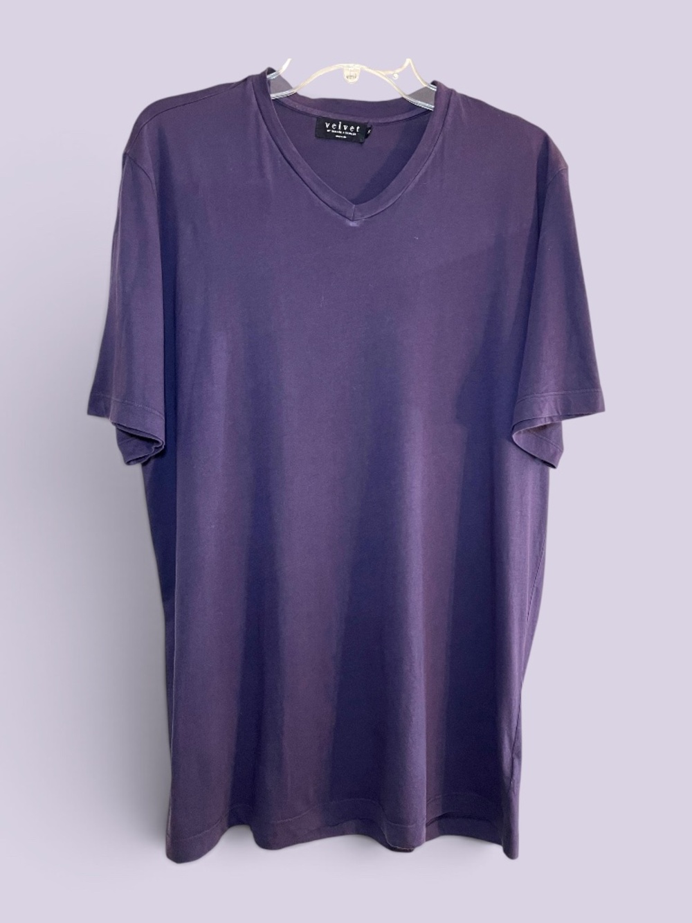 Velvet by Graham & Spencer Deep Purple V-Neck Cotton Tunic Tee Women's XL